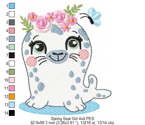 Beautiful Spring Seal - Rippled Stitch - Machine Embroidery Design