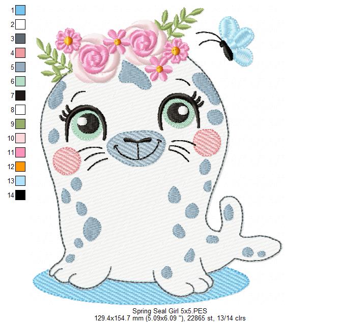 Beautiful Spring Seal - Rippled Stitch - Machine Embroidery Design