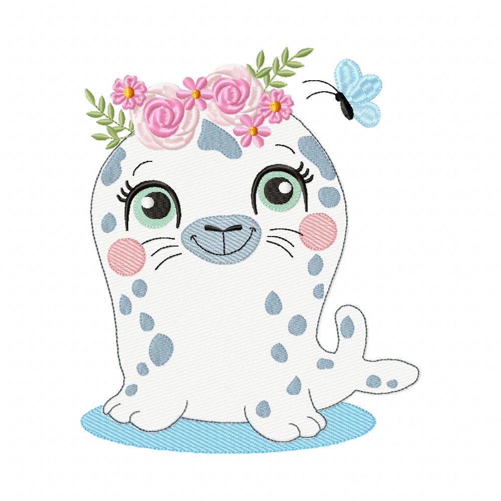 Beautiful Spring Seal - Rippled Stitch - Machine Embroidery Design