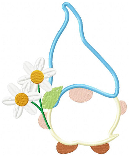 🌼 Spring Gnome with Daisies – Applique - Machine Embroidery Design