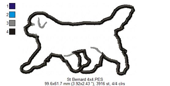 Saint Bernard Dog Walking - Applique - Machine Embroidery Design