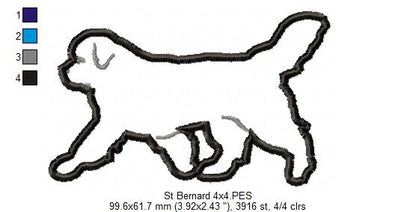 Saint Bernard Dog Walking - Applique - Machine Embroidery Design