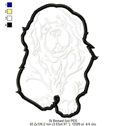 Saint Bernard Dog - Applique - Machine Embroidery Design