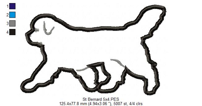 Saint Bernard Dog Walking - Applique - Machine Embroidery Design
