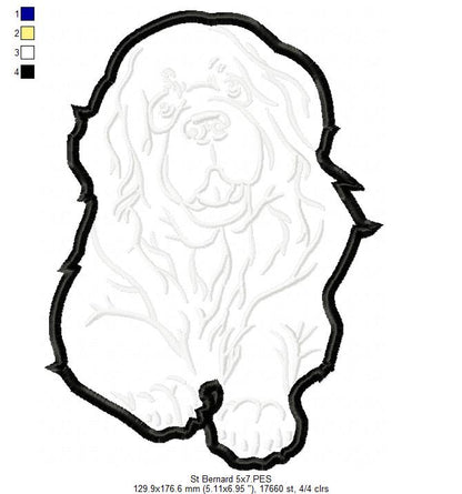 Saint Bernard Dog - Applique - Machine Embroidery Design