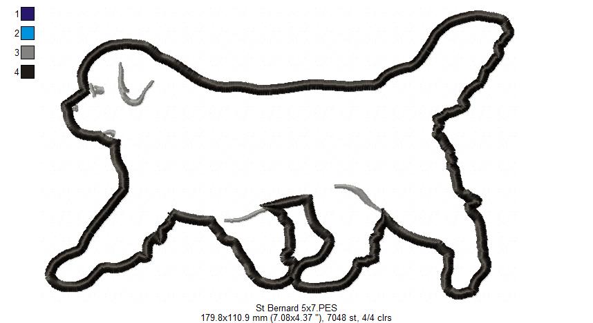 Saint Bernard Dog Walking - Applique - Machine Embroidery Design