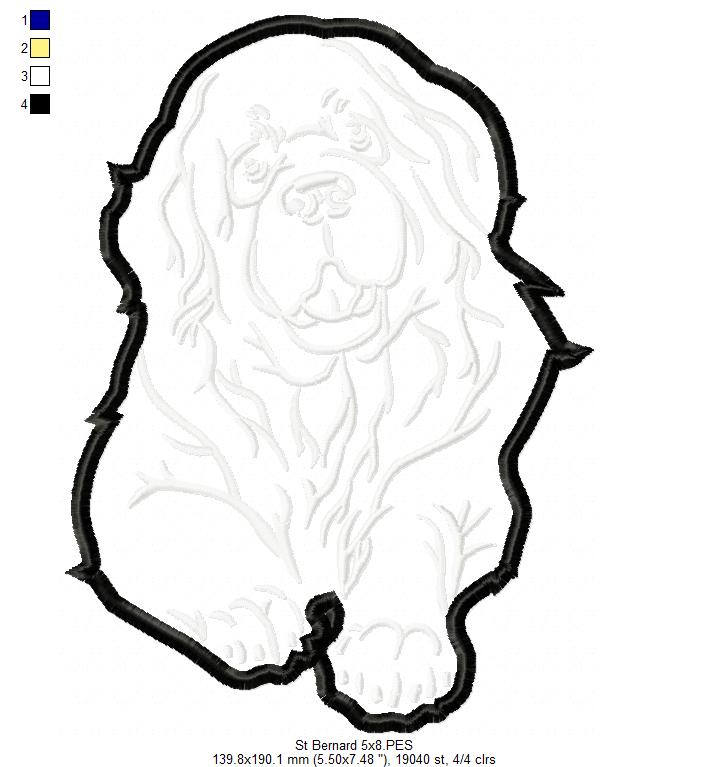 Saint Bernard Dog - Applique - Machine Embroidery Design