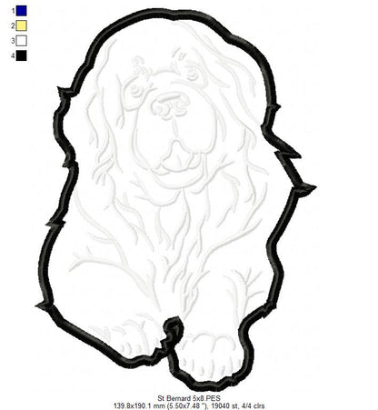 Saint Bernard Dog - Applique - Machine Embroidery Design