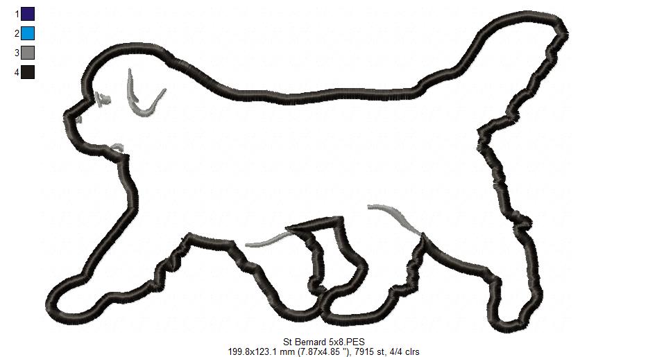 Saint Bernard Dog Walking - Applique - Machine Embroidery Design