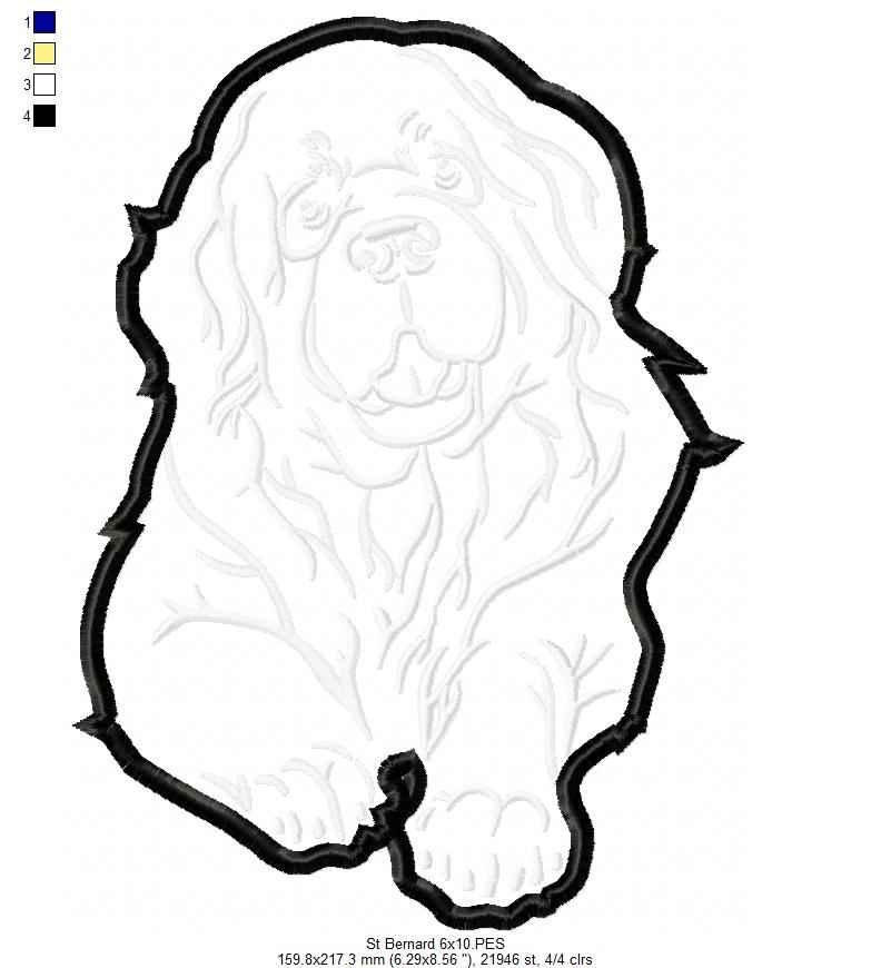 Saint Bernard Dog - Applique - Machine Embroidery Design