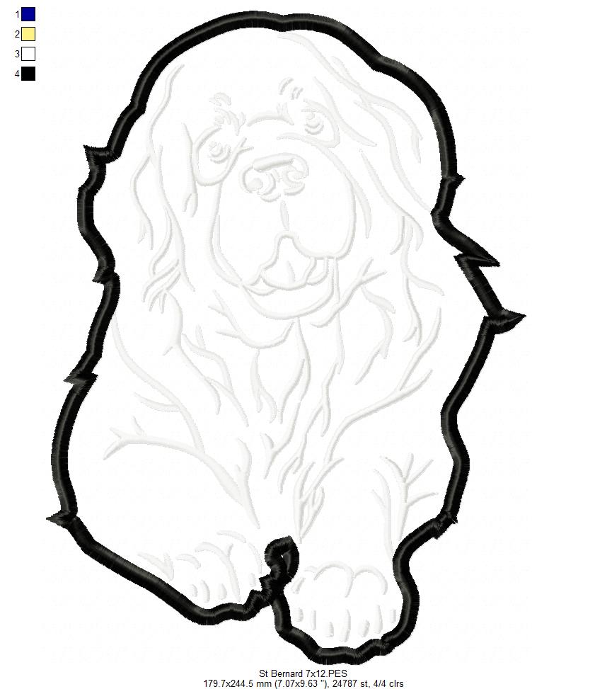 Saint Bernard Dog - Applique - Machine Embroidery Design