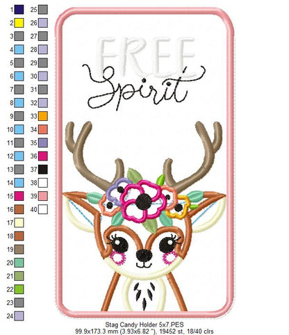 Boho Stag Candy Holder - ITH Project - Machine Embroidery Design