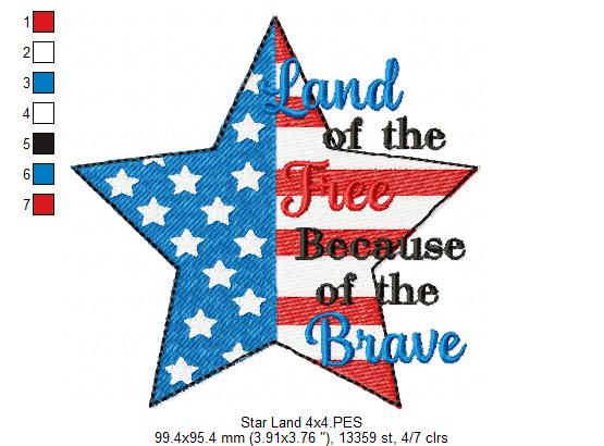 🇺🇸 Land of the Free ⭐ – Fill Stitch – Machine Embroidery Design