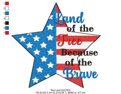 🇺🇸 Land of the Free ⭐ – Fill Stitch – Machine Embroidery Design