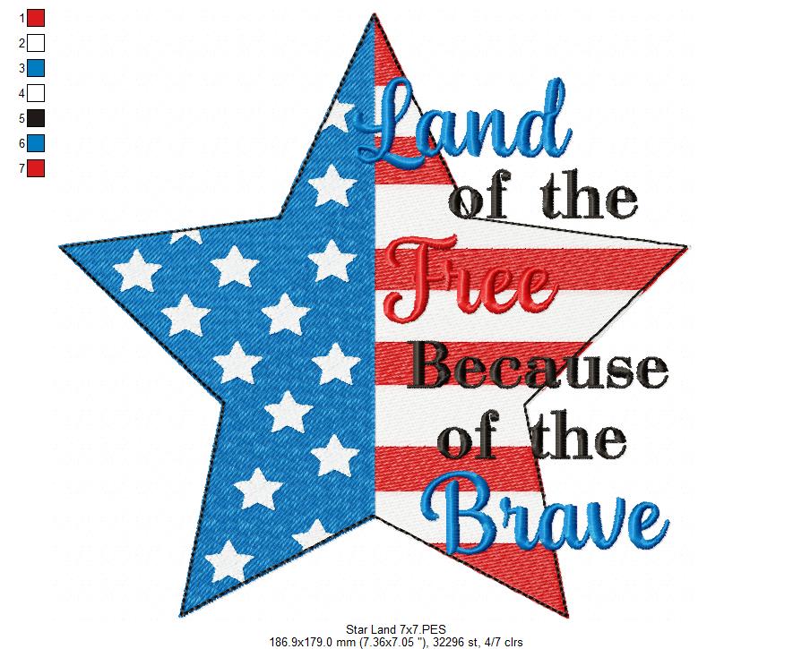 🇺🇸 Land of the Free ⭐ – Fill Stitch – Machine Embroidery Design