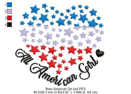 Stars All American Girl 4th of July - Fill Stitch - Machine Embroidery Design