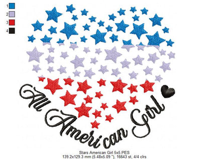 Stars All American Girl 4th of July - Fill Stitch - Machine Embroidery Design
