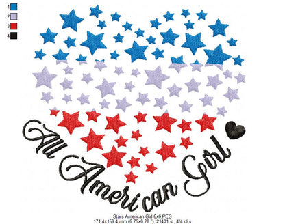 Stars All American Girl 4th of July - Fill Stitch - Machine Embroidery Design