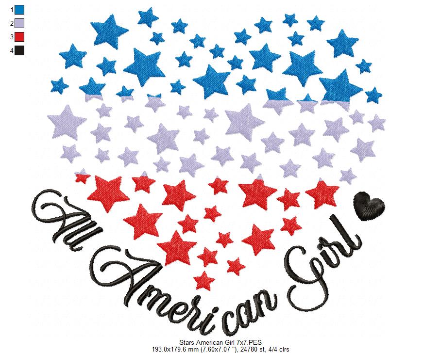 Stars All American Girl 4th of July - Fill Stitch - Machine Embroidery Design