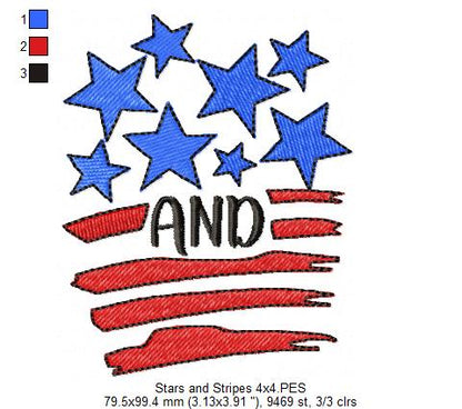 ✨ Shiny Stars and Freedom Stripes – Fill Stitch – Machine Embroidery Design