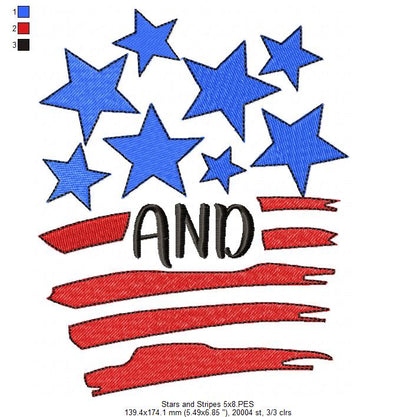 ✨ Shiny Stars and Freedom Stripes – Fill Stitch – Machine Embroidery Design