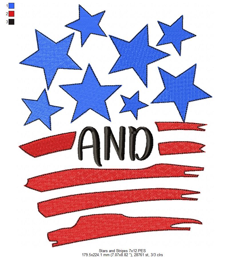 ✨ Shiny Stars and Freedom Stripes – Fill Stitch – Machine Embroidery Design