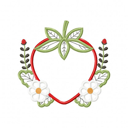 Strawberry and Flowers - Applique - Machine Embroidery Design