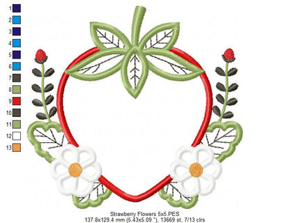 Strawberry and Flowers - Applique - Machine Embroidery Design