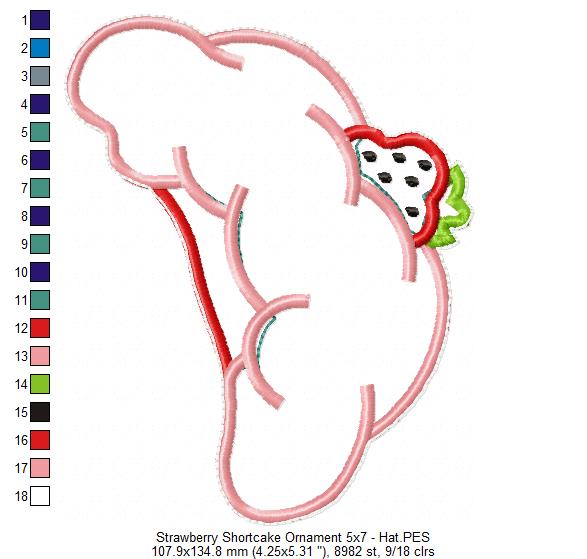 Strawberry Shortcake Ornament - ITH Project - Machine Embroidery Design