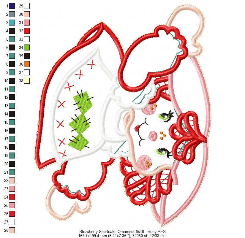 Strawberry Shortcake Ornament - ITH Project - Machine Embroidery Design