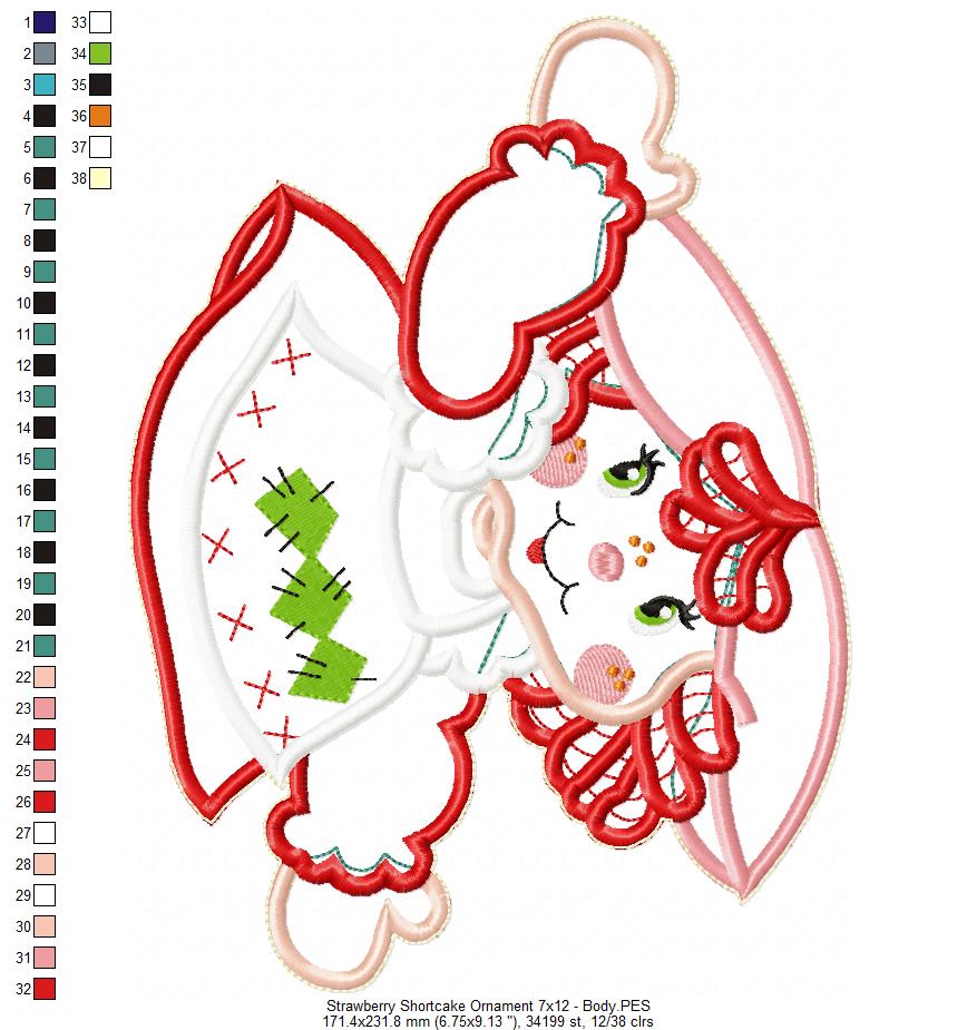 Strawberry Shortcake Ornament - ITH Project - Machine Embroidery Design