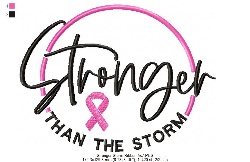 Stronger Than the Storm Pink Ribbon - Fill Stitch - Machine Embroidery Design