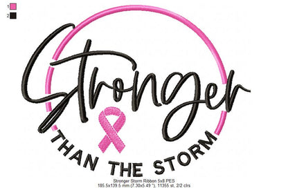Stronger Than the Storm Pink Ribbon - Fill Stitch - Machine Embroidery Design