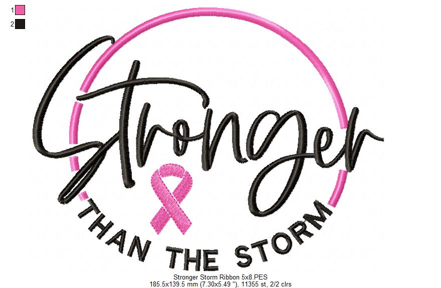 Stronger Than the Storm Pink Ribbon - Fill Stitch - Machine Embroidery Design