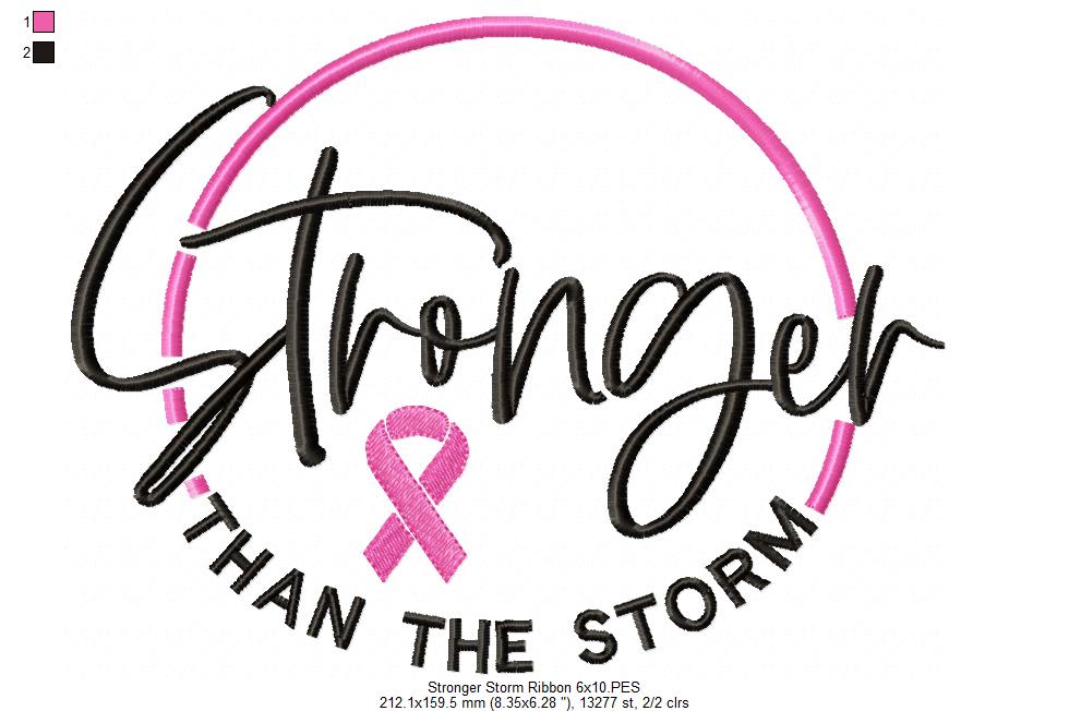 Stronger Than the Storm Pink Ribbon - Fill Stitch - Machine Embroidery Design