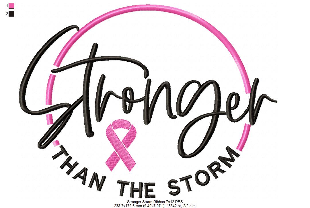 Stronger Than the Storm Pink Ribbon - Fill Stitch - Machine Embroidery Design