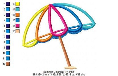 Summer Beach Umbrella - Applique - Machine Embroidery Design