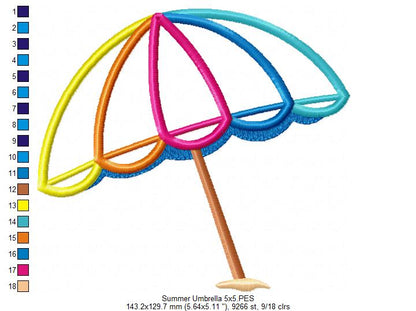 Summer Beach Umbrella - Applique - Machine Embroidery Design