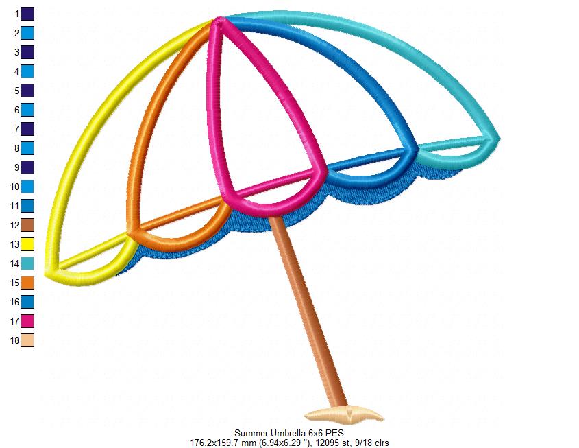 Summer Beach Umbrella - Applique - Machine Embroidery Design