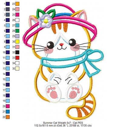 Summer Cat Wreath - ITH Project - Machine Embroidery Design