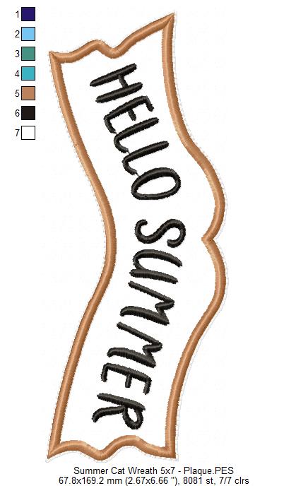 Summer Cat Wreath - ITH Project - Machine Embroidery Design