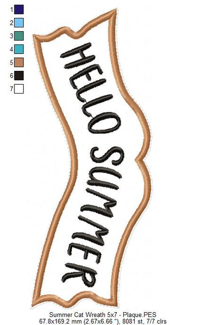 Summer Cat Wreath - ITH Project - Machine Embroidery Design