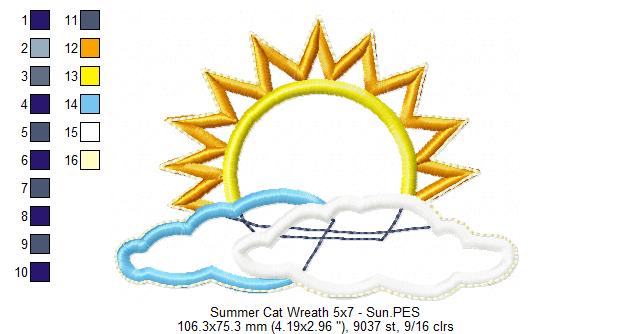Summer Cat Wreath - ITH Project - Machine Embroidery Design