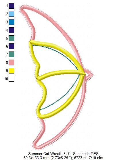 Summer Cat Wreath - ITH Project - Machine Embroidery Design