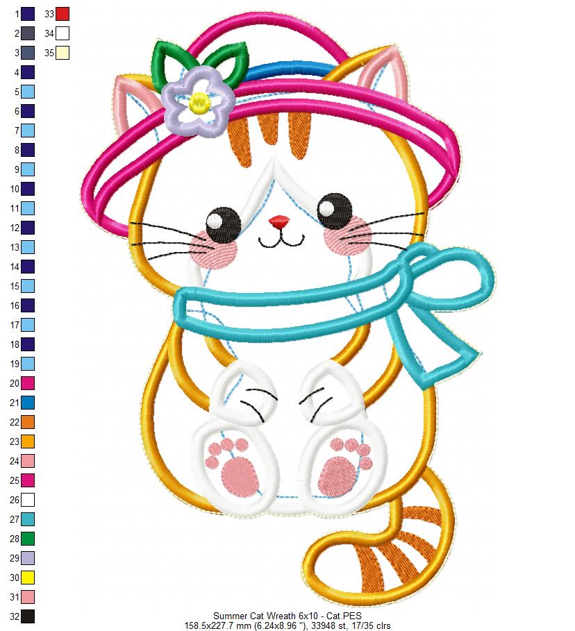 Summer Cat Wreath - ITH Project - Machine Embroidery Design