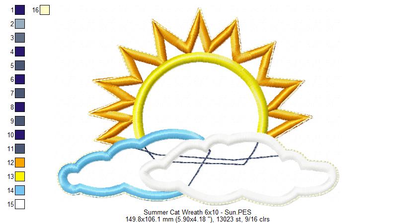 Summer Cat Wreath - ITH Project - Machine Embroidery Design