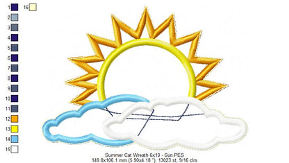 Summer Cat Wreath - ITH Project - Machine Embroidery Design