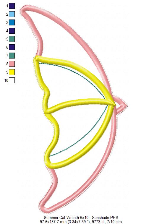 Summer Cat Wreath - ITH Project - Machine Embroidery Design