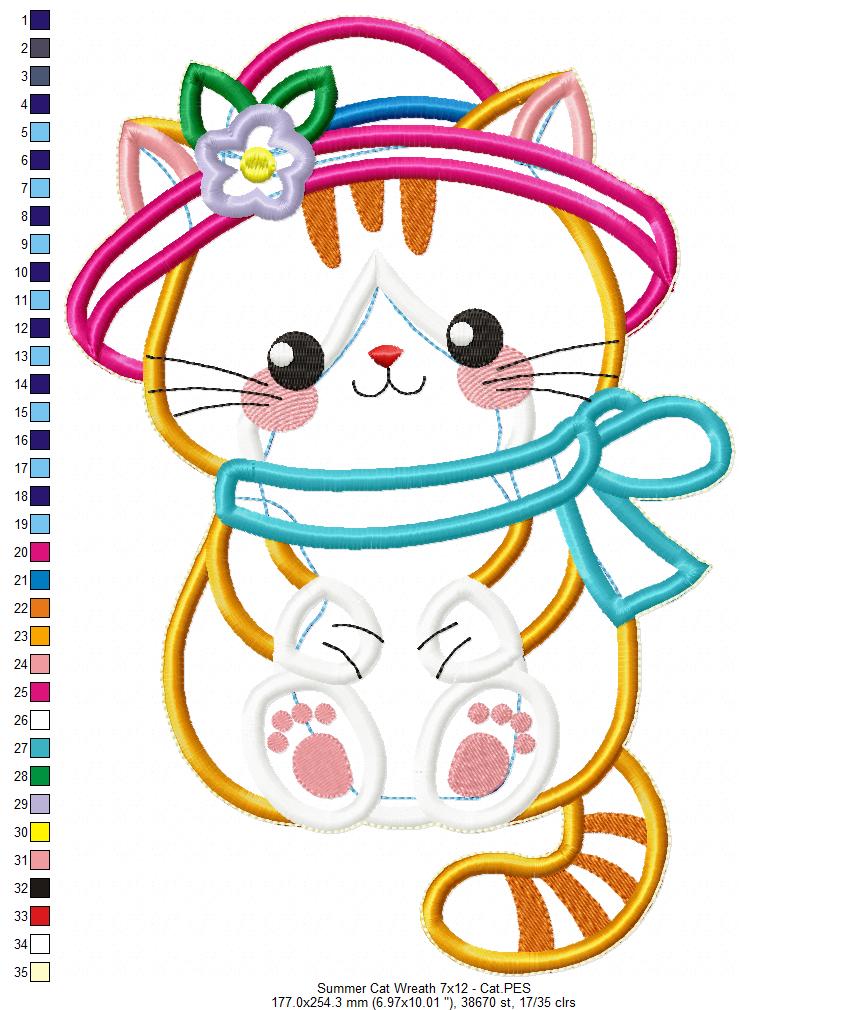Summer Cat Wreath - ITH Project - Machine Embroidery Design