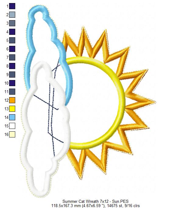 Summer Cat Wreath - ITH Project - Machine Embroidery Design